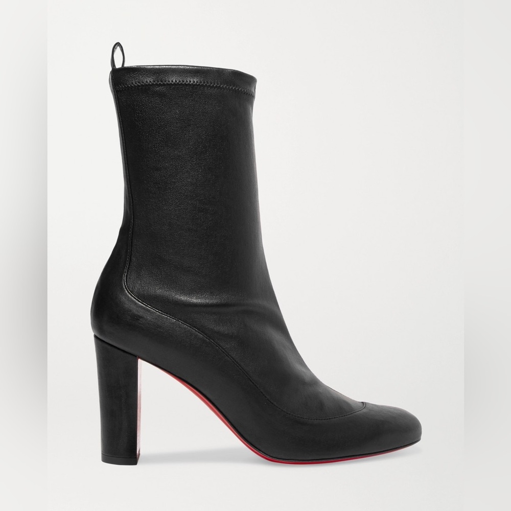 Christian Louboutin Black Gena Leather Sock Heeled Boot Booties Sz 38.5